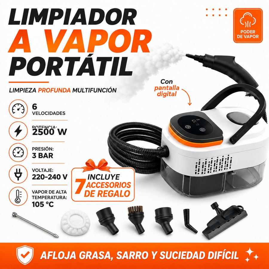VaporClean Pro — Limpiador a Vapor Portatil 2500W · Elimina Grasa, Sarro y el 99.9% de Bacterias 💨