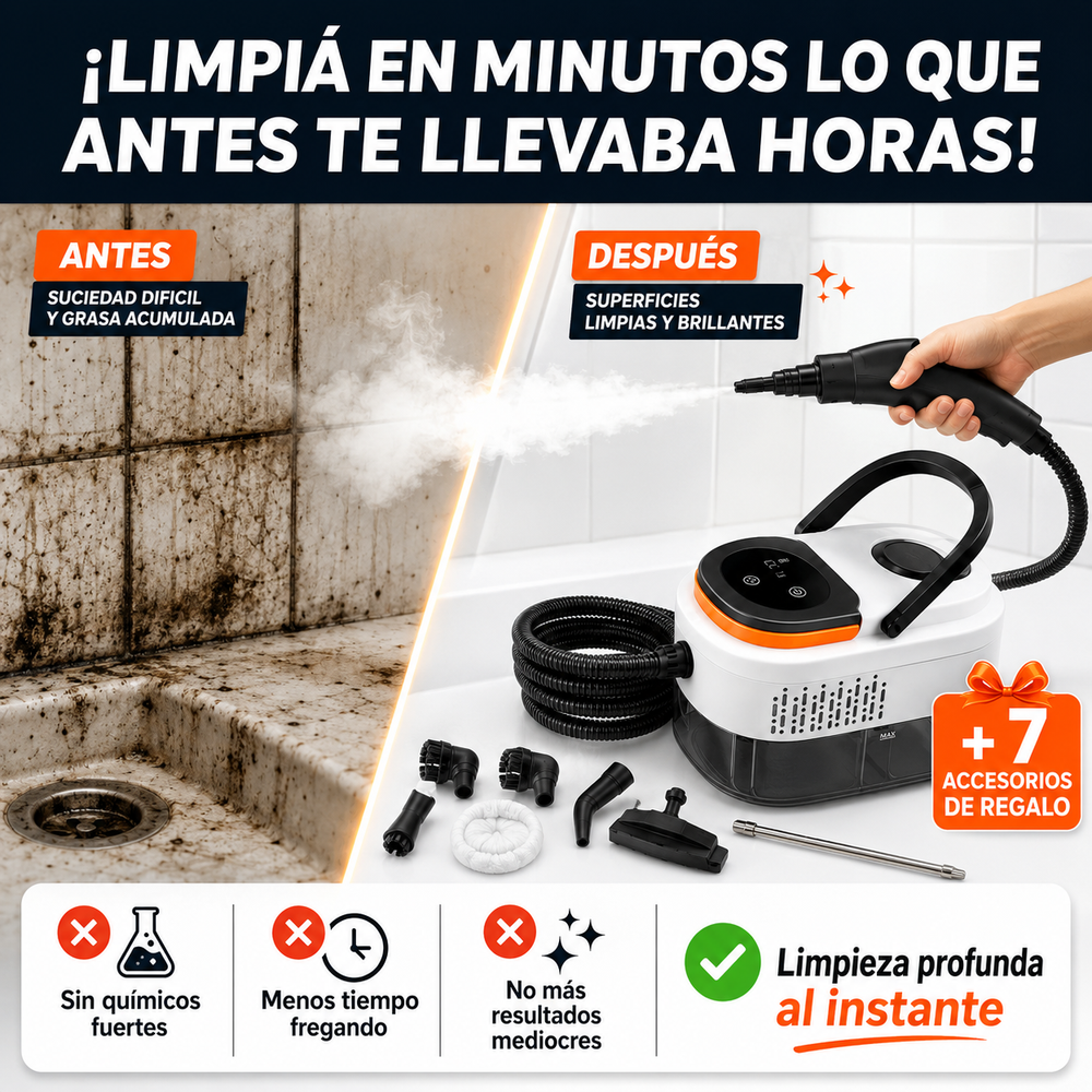 VaporClean Pro — Limpiador a Vapor Portatil 2500W · Elimina Grasa, Sarro y el 99.9% de Bacterias 💨
