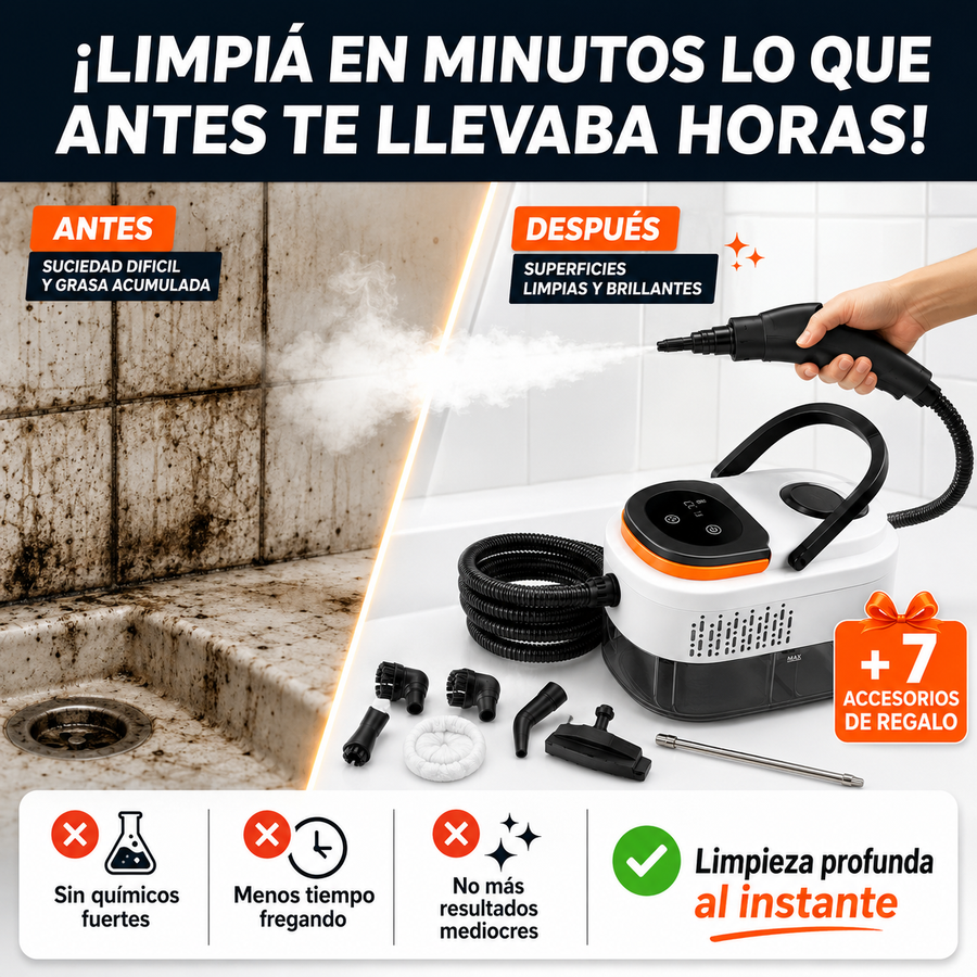 VaporClean Pro — Limpiador a Vapor Portatil 2500W · Elimina Grasa, Sarro y el 99.9% de Bacterias 💨