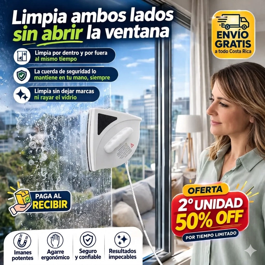 2x1Limpiador Vidrios ClearMag Pro™  - Limpia ambos lados del vidrio sin salir de tu casa y con Seguridad.