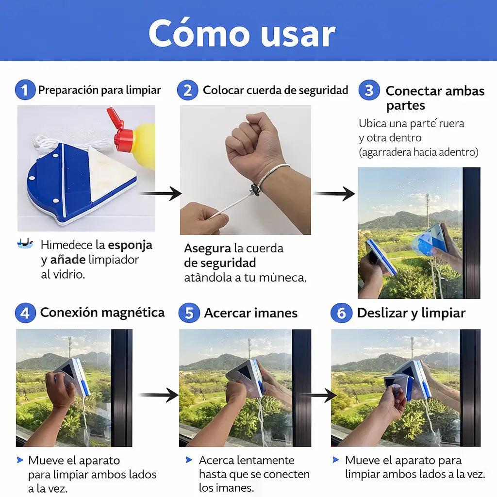 2x1Limpiador Vidrios ClearMag Pro™  - Limpia ambos lados del vidrio sin salir de tu casa y con Seguridad.