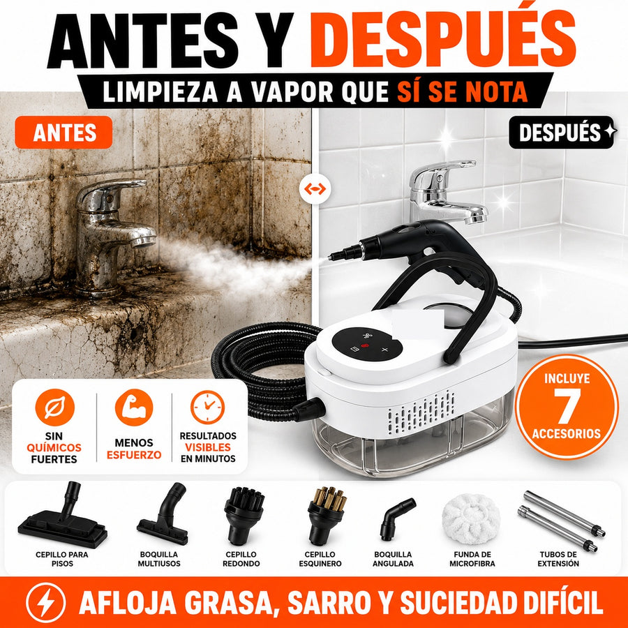 VaporClean Pro — Limpiador a Vapor Portatil 2500W · Elimina Grasa, Sarro y el 99.9% de Bacterias 💨